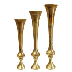Floreros minimalistas de pedestal, floreros de suelo nórdico decorativos antiguos dorados, centros de mesa de boda, florero de Metal - Product Image 2