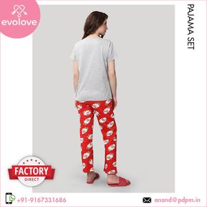 Material de algodón 100% de calidad de larga duración, ropa de dormir para mujer, Conjunto de pijama de dos piezas de media manga de punto para mujer - Product Image 6