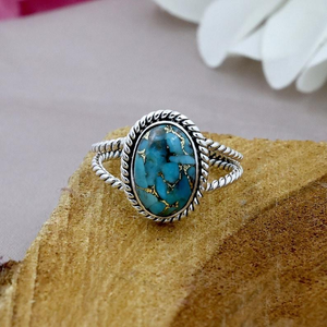 Anillo de Plata de Ley 925 con Turquesa Azul Cobre, Estilo Boho Hippie, Doble Banda, Joyería Bohemia para Mujer, Regalo de Piedra Natal de Diciembre, para Fiesta - Product Image 1