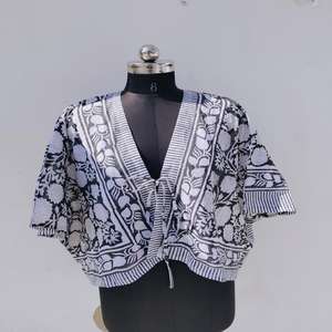 New Fashion Style Kamino V-neck Short Sleeve Cotton <b>Kaftan</b> Plus Size <b>Women</b> Floor-Length Natural Flower Hand Block Print Tunic - Product Image 1