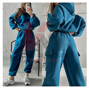 Conjunto de Sudadera con capucha para mujer, chándal informal de lana, ropa deportiva, Jersey, pantalones de chándal, traje de invierno y otoño, ropa deportiva cálida - Product Image 1