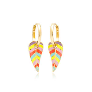 Pendientes de diseño de hoja de esmalte colorido, Pendientes colgantes, joyería fina, venta al por mayor turca, joyería de plata de ley 925 - Product Image 1