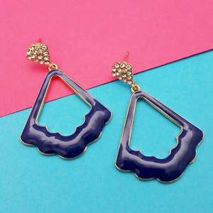 Kriaa <b>Blue</b> Meenakari Dangle Earrings Gold Plated with Austrian Stone 1314118D Fashion Jewelry - Product Image 1