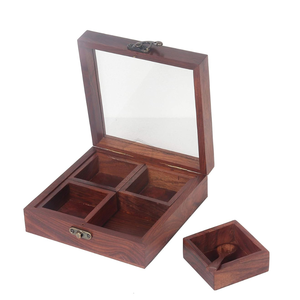 Boîte à épices en bois artisanale, 4 boîtes, petit rangement, boîte à masala indienne, outils de cuisine en bois et organisateur, passe au lave-vaisselle, décoration de cuisine - Product Image 5