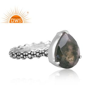 Nuevo diseño de plata esterlina oxidada, piedra preciosa de ágata de musgo verde Natural, anillo apilable, joyería para mujer, regalo para ella - Product Image 3