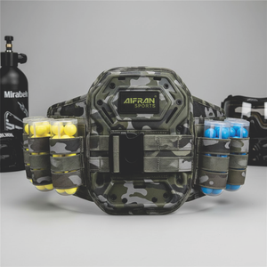 IFRAN SPORTS Tactical Paintball Pod <b>Belt</b> - 4+5 Camo & Black Harness with Padded Lumbar Support and Adjustable <b>Elastic</b> Straps - Product Image 1