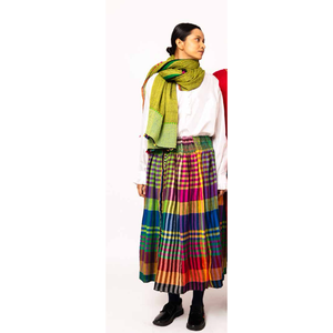 FOLKLORE 92 Jupe crayon plissée moderne en tissu de laine confortable et respirant, coton lavé brodé + laine, style uni - Product Image 1