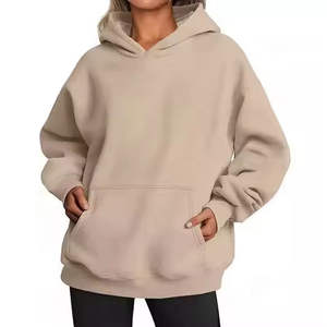 Sweat à capuche surdimensionné en molleton de coton de haute qualité pour femmes pulls à manches longues avec poche pour les tenues d'automne et d'hiver - Product Image 4