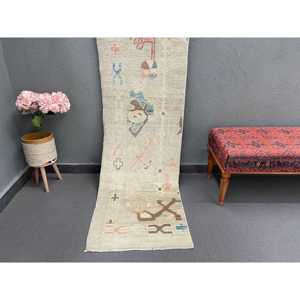 2.1x8.1 ft Rug, Turkish Vintage Rug, <b>Brown</b> Patchwork <b>Wool</b> Rug - Product Image 1