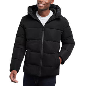 Premium Quality Men Polyester Nylon Mix Zipper <b>Quilted</b> Puffer Jacket With Hood and Front Pockets for Sale in Cheap Rates - Product Image 1