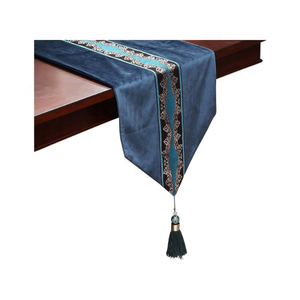 Luxury Royal Blue Traditional Printed Border GOTS Certified 100% Cotton Embroidered Decorative 90 Inch 350g Event <b>Table</b> Runners - Product Image 4