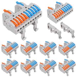 Bornes à rail 2 entrées 10 sorties en cuivre 600V nickelé, clips de rail amovibles, connecteurs de câblage rapide, câbles à enfoncer - Product Image 1