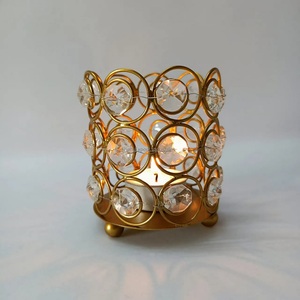 Centros de mesa con cuentas de cristal dorado redondo tradicional, portavelas votivo para el hogar y la decoración de mesa de boda - Product Image 1