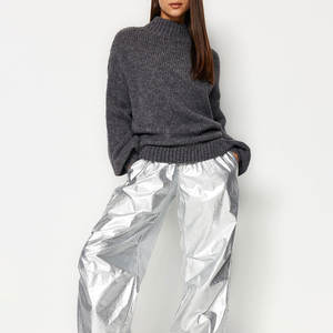 Pull personnalisé pour femme, style vintage, ample, col montant, manches longues, tricot côtelé, léger, écologique, pour l'hiver et l'automne 2026 - Product Image 3