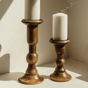 Última llegada Decoración de mesa antigua Portavelas Pilar Mejor calidad Material de madera elegante Nueva vela de vidrio de estilo vintage - Product Image 1