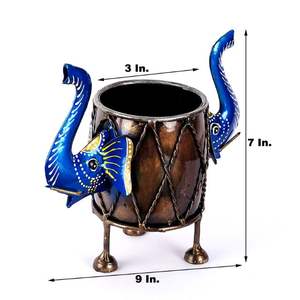 Porte-stylos en bois bleu éléphant et cuivre avec accents en fer - Product Image 2