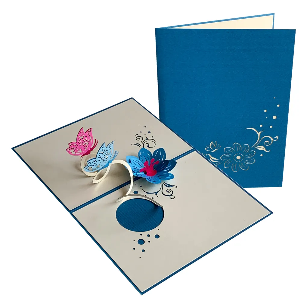 Pop-up Blank card PGR-7615 Light Blue, 3D Pop up Paper Greeting Cards, Wholesale