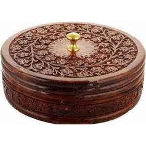 Contenedor de Chapati de forma redonda de madera de diseño único de lujo de arte creativo moderno con tapa superior de diseñador de flores en precio impresionante - Product Image 1