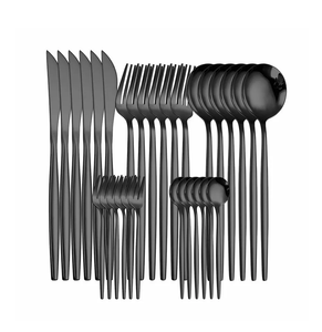 Cuillère à dessert en acier inoxydable de haute qualité 28 pièces couteau à beurre/fourchette/cuillère à dessert couverts couleur noire mate - Product Image 4