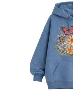 Ensemble sweat-shirt à capuche et pantalon de jogging imprimé papillon bleu floral pour femme, sweat-shirt en molleton avec pantalon assorti, tenue décontractée d'hiver - Product Image 4
