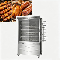 Four à rôtisserie à gaz commercial multifonctionnel en acier inoxydable, grill rotatif pour poulet, côtes, brochettes de viande, pour les magasins alimentaires