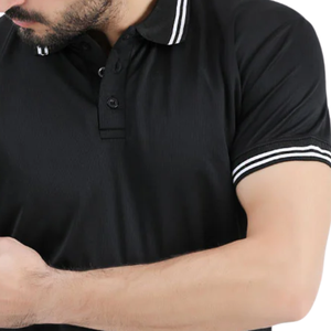 Polo homme noir à col rayé blanc, manches courtes, élégant, confortable, vêtement de sport, tissu respirant de haute qualité - Product Image 6