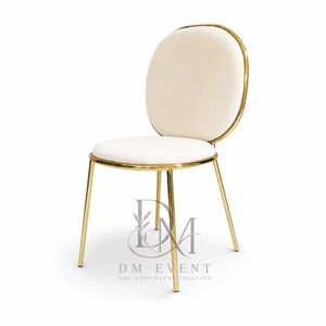Chaise de salle à manger de mariage en acier inoxydable doré avec dossier carré arrondi et coussin blanc pour banquets d'hôtel - Vente en gros - Product Image 3