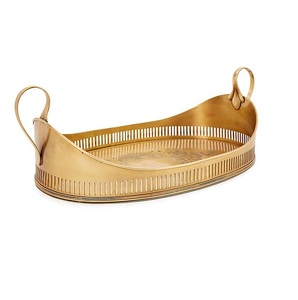 Plateau de service en laiton fait à la main de qualité de luxe avec fini or et poignée utilisée pour l'accessoire d'ustensiles de cuisine de luxe - Product Image 1