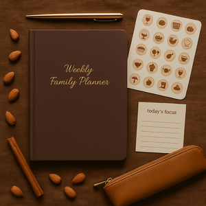 LABON Agenda familial hebdomadaire en lin <span class=keywords><strong>marron</strong></span> avec écriture dorée Organisateur à couverture rigide Livre d'horaire <span class=keywords><strong>neutre</strong></span> élégant pour les mamans ou le bureau - Product Image 4