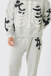 Fabricant personnalisé, survêtement à double taille, survêtement avec impression bouffante, sweat à capuche et pantalon de survêtement évasé, ensemble baggy, survêtement surdimensionné - Product Image 3