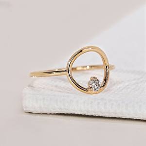 แหวนเพชรกลมแบบเรียบง่ายสีทอง14K สีทองพร้อมขายในห้องแล็บแบบเปิดมีง่ามตั้งค่าแต่งงานแหวนโซลิแทร์ - Product Image 2