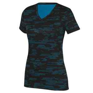 Camiseta deportiva con cuello en V y estampado digital para mujer, camiseta para correr transpirable y de secado rápido, ropa de gimnasio con sublimación personalizada - Product Image 5