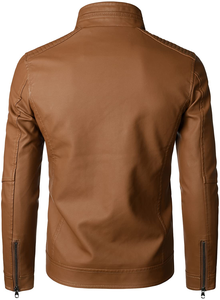Veste de moto en cuir pour homme de haute qualité, col montant, logo frontal, imperméable, respirante, coupe ajustée, prix de gros bon marché - Product Image 2