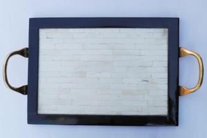 Diseño único Resina y Metal Forma Rectangular Color azul y blanco Bandeja para servir Fiesta de cumpleaños Utensilios de cocina Mesa Decorar Usado - Product Image 5