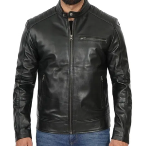 แจ็กเก็ตหนังสีดำสำหรับผู้ชายแจ็กเก็ตหนังแฟชั่นสำหรับผู้ชายผลิตจากโรงงานโดยตรง - Product Image 1