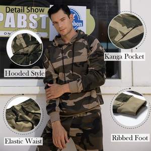 Conjunto Deportivo Unisex de 2 Piezas, Corte Ajustado, Lavado Ácido, Camuflaje, con Sudadera con Capucha, Logotipo y Color Personalizables, Material de Poliéster/Algodón, Alta Calidad - Product Image 4