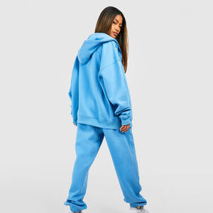 Survêtement à capuche surdimensionné pour femmes, vert, sweat-shirt à col montant, vêtements de détente décontractés, 100% coton, survêtements fabriqués - Product Image 3