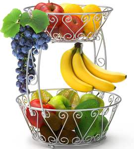 Corbeille à fruits ronde à deux niveaux en métal de haute qualité magnifiquement fabriquée à la main pour les utilisations de stockage polyvalentes de la cuisine à domicile - Product Image 6