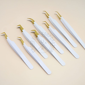 Pinzas de Extensión de Pestañas con Punta de Fibra de 45 Grados, Pinzas para Pestañas Individuales con Agarre de Diamante - Product Image 1