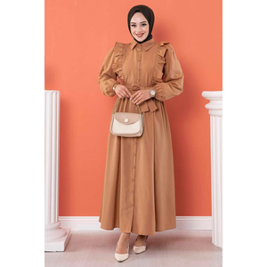 Robe modeste détaillée à volants Tan - Product Image 2