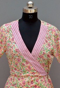 Indien Vintage Style femmes robe main bloc Floral imprimé coton à la mode décontracté été porter longue respirant doux Logo naturel - Product Image 3