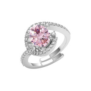 CLARA Bague Solitaire Géométrique Romantique en Argent Sterling 925 pour Homme, Taille Ajustable, avec Morganite Rose Malin et Platine - Product Image 1