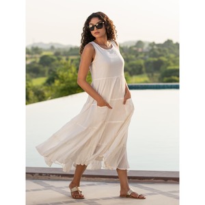 Elegante Vestido de Gasa Sólida hasta la Rodilla para Mujer - Product Image 2