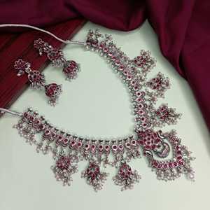 Indian Wholesaler Oxidized Antique Bohemian Faux <b>Pearl</b> Crystal Stone <b>Necklace</b> Jhumka Jhumki Earrings Jewelry for Women - Product Image 3