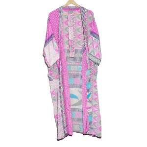 Kimono de seda Sari de retazos florales Vintage para mujer, vestido de noche de seda reciclada para la vida diaria para primavera y otoño, natación térmica - Product Image 2