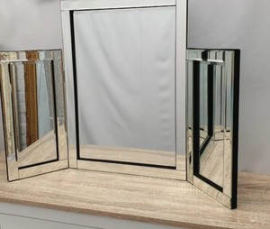 Espejo de tocador veneciano, triple, plegable, diseño art déco, de sobremesa, independiente, plateado, biselado, para dormitorio - Product Image 3