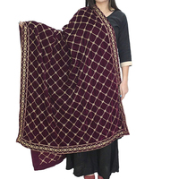 Châle long en velours pour femme avec broderie géométrique dorée, couleur bordeaux, châles d'hiver pour usage quotidien