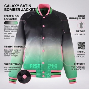 เสื้อแจ็คเก็ตวาร์ซิตี้ไล่เฉดสีสำหรับชมรมนักเรียน แบบยูนิเซ็กส์ สไตล์ลำลอง ทรงบอมเบอร์ มีฮู้ด สีชมพูเขียว ติดกระดุมด้านหน้า ทรงปกติ เหมาะสำหรับใส่ในฤดูหนาว - Product Image 6