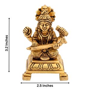 Hand-Crafted Brass <span class=keywords><strong>Saraswati</strong></span> nữ thần tượng đánh bóng Hindu thần tượng cho nhà và văn phòng trang trí với in ống đồng - Product Image 2