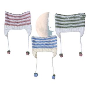Chapeau en crochet pour femme, style tendance 2025, oreilles de chat, fait main, 100% coton, pour l'automne et l'hiver, idéal pour les voyages - Product Image 2